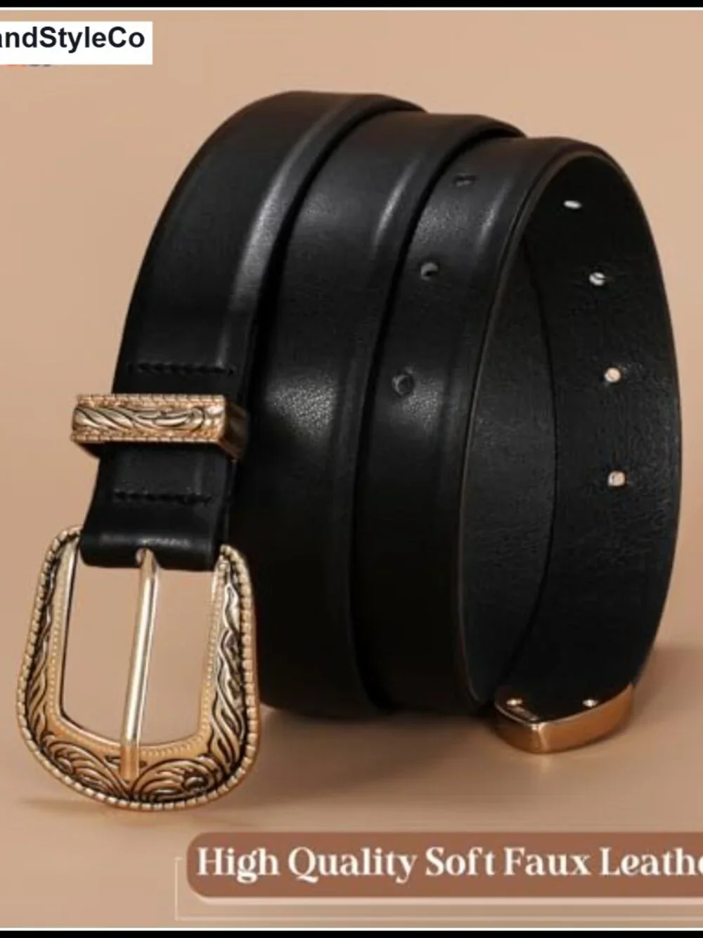 Women's Western Faux Leather Belt with Vintage Metal Buckle, Adjustable